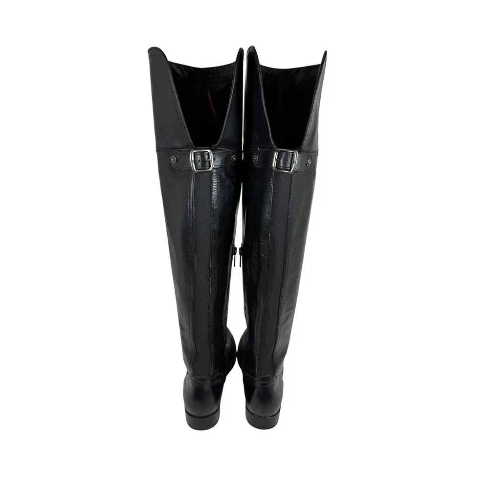FRYE Melissa Over The Knee Leather Riding Boots, Harness Buckle, Black, Size 6.5